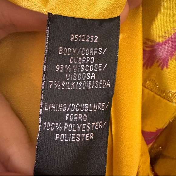 Flor et. al Cocktail Mini Dress Ruffle Floral Yellow Metallic Sz 4 - Picture 11 of 12